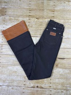 Wrangler x STAUD Flare Jeans Faux Leather Hem Belt Loop Logo Two Tone 24x32 READ