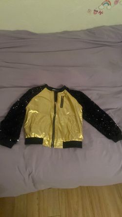 Little Girls Sparkle Gold and Black Zip Up Jacket