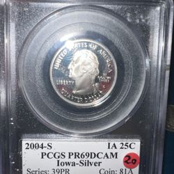 2004 S 25c  PCGS Pr69dcam Iowa Silver 