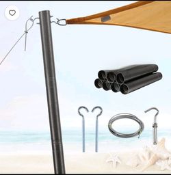FLY HAWK Shade Sail Poles Kit, 7ft Heavy Duty Sun Shade Sail Pole Adiustable Metal. 2.5in Thick Diameter Outdoor Sail Shade Pole for Garden Patio Back