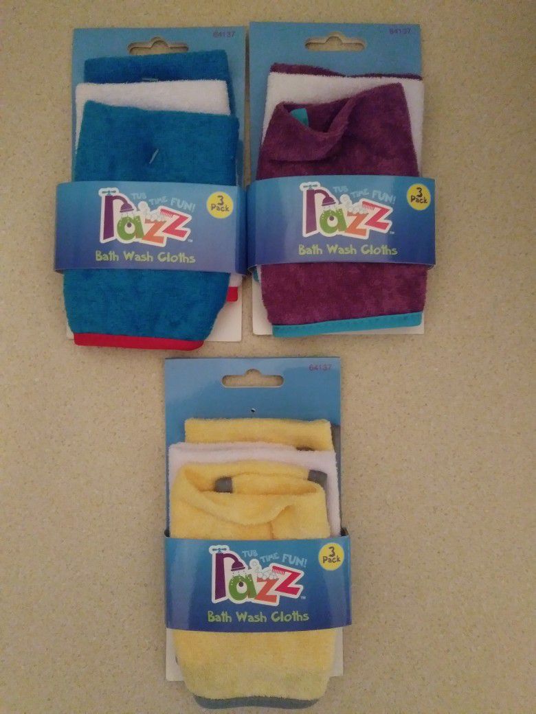 Razz Baby Bath Wash Cloths 3 Pack of 3 Count Set