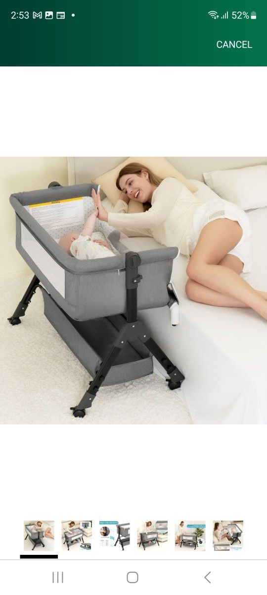 Baby Bassinet Bedside Sleeper, Bedside Crib for Baby, Adjustable Baby Bassinet with Wheels, Storage Basket, Mattress, Easy Assemble & Folding Portable