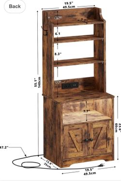 LIKIMIO 55.1" Tall Nightstand with LED Lights and Charging Station, Bedside Table and Bookshelf 2 in 1, End Side Stand with Storage Cabinet, Vintage B