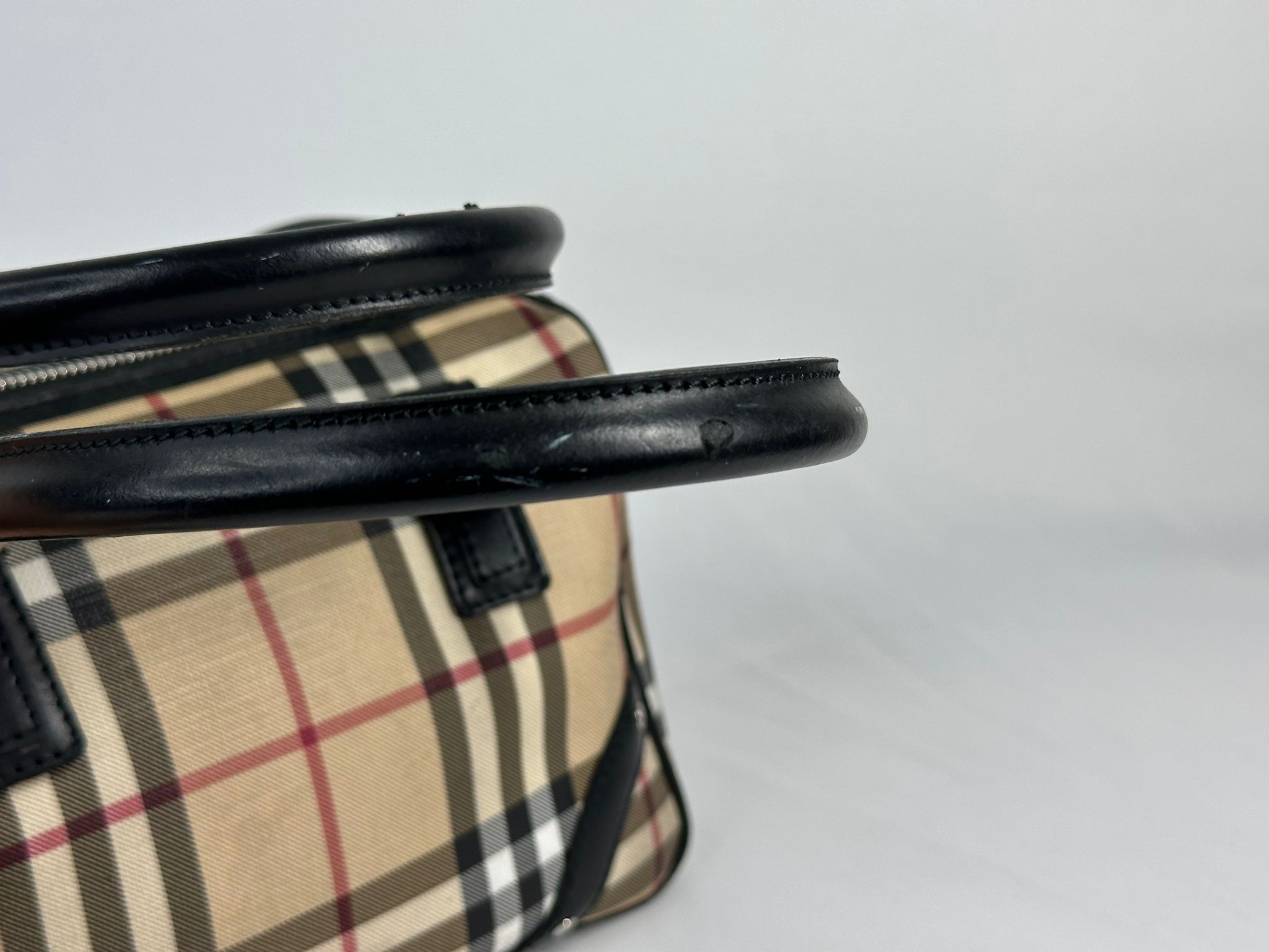 #435 BURBERRY Nova Check Satchel Handbag Canvas Chester Bowling Bag