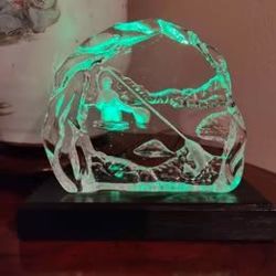 Fisherman Glass Intaglio Sculpture with Custom Color Changing LED Light Base
