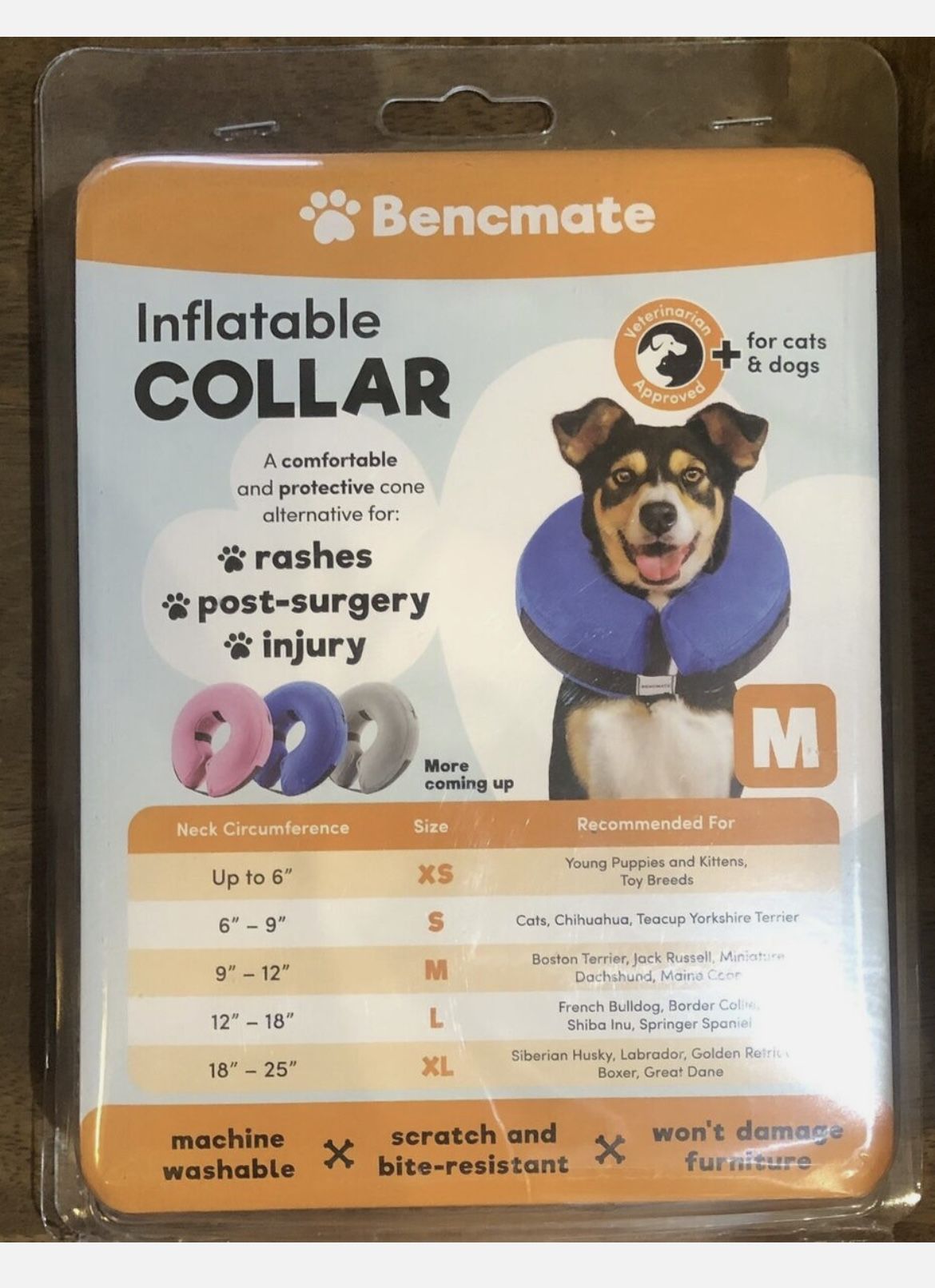 BENCMATE Protective Inflatable Collar for Dogs and Cats Soft Pet Recovery Sze M
