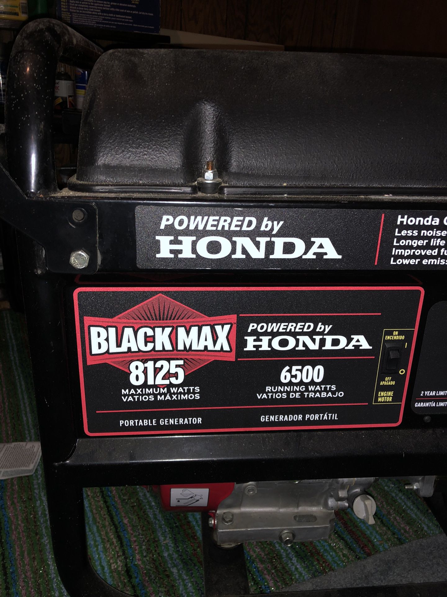 Honda Black max 8125 generator 6500 running watts