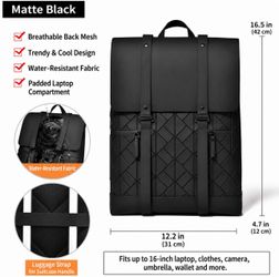 Matte Black 16” Laptop Backpack – Waterproof Travel & Business Bag – $32