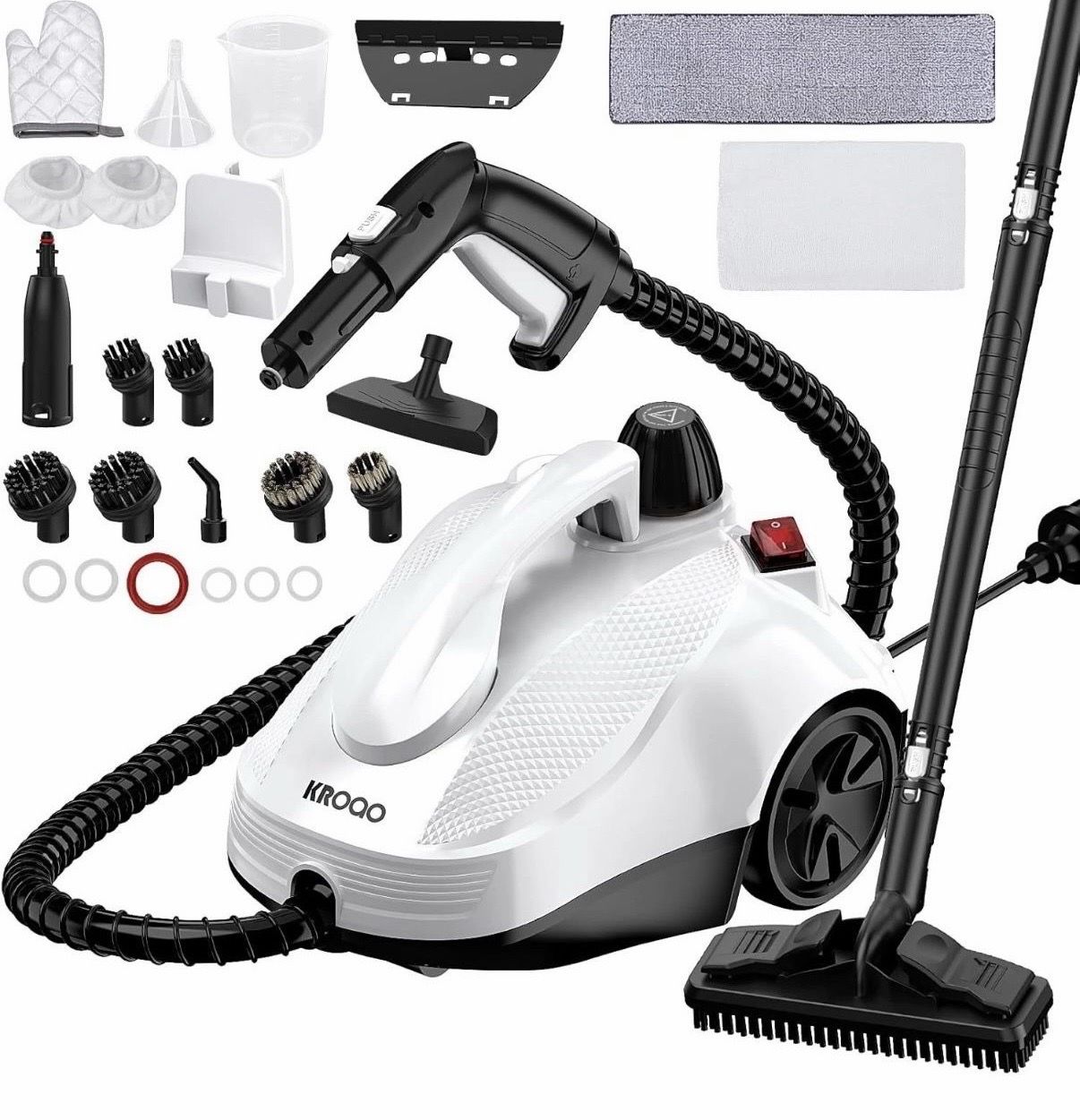 KroQo Steam Cleaner Heavy Duty Canister Steamer W/23 Accessories Steam Mop White