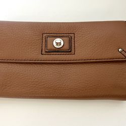 Calvin Klein Brown Leather Wallet Womens Bag Cards Zipper Genuine Accessories