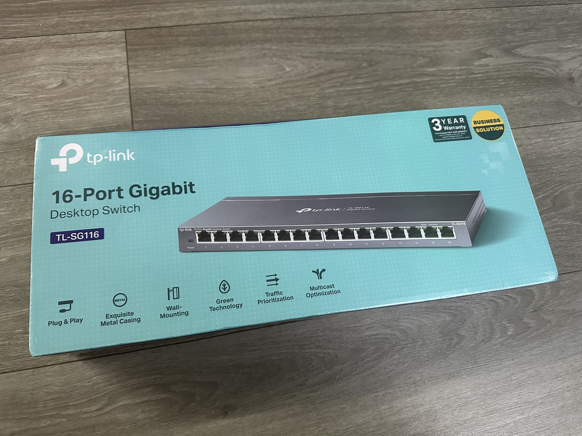 TP-Link 16 Port Gigabit Ethernet Network Switch, Desktop/ Wall-Mount, Fanless, Sturdy Metal w/ Shielded Ports, Traffic Optimization