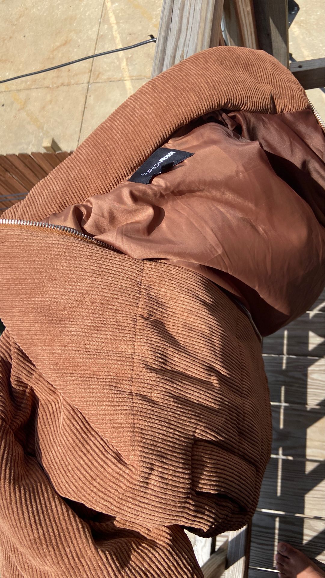 Fashion Nova Wheat Jacket.