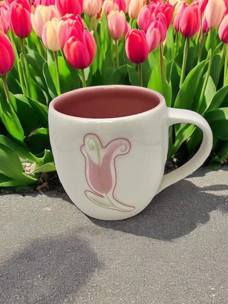 Starbucks Coffee Mug Cup 2006 Raised Pink Tulip Flower 14 oz Collectible Gift
