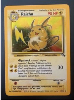 1999 Pokemon Raichu 14/62 Holo Rare Fossil WOTC Vintage Unlimited