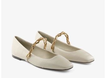 Jimmy Choo Diamond Tilda Flat Shoe CWN 242 Bamboo Women Size 5 US / 35 EU