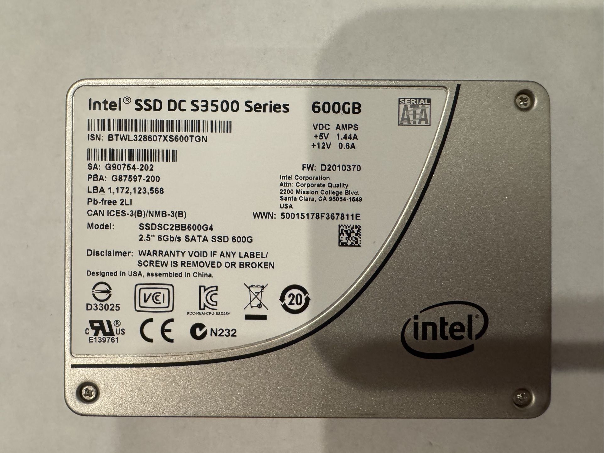 Intel DC S3500 Series 600GB Internal 2.5" SSD