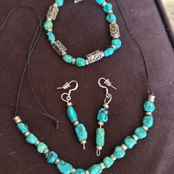 Set 3 Pieces, Silpada Sterling & Turquoise, Bracelet, Earrings & Necklace.