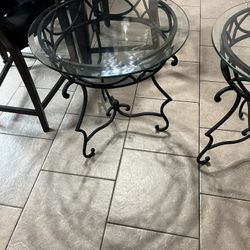 Two Wrought Iron End Tables w/ Beveled Glass