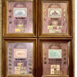 Framed US Coin & Stamp Set - FortyNiners, Pioneers, Trailblazers, American Indi...