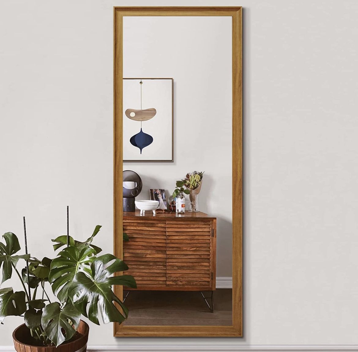 Full Length Dark Wood Frame Bedroom Dressing Mirror 