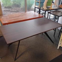 Contemporary V-Leg Veneer Dining Table – Dark Walnut