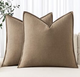 ANRODUO Pack of 2 Decorative Linen Pillow Covers Coco Brown Euro Sham Neutral Farmhouse Boho Soild Cushion Case Soft Accent Pillowcase for Couch Sofa 