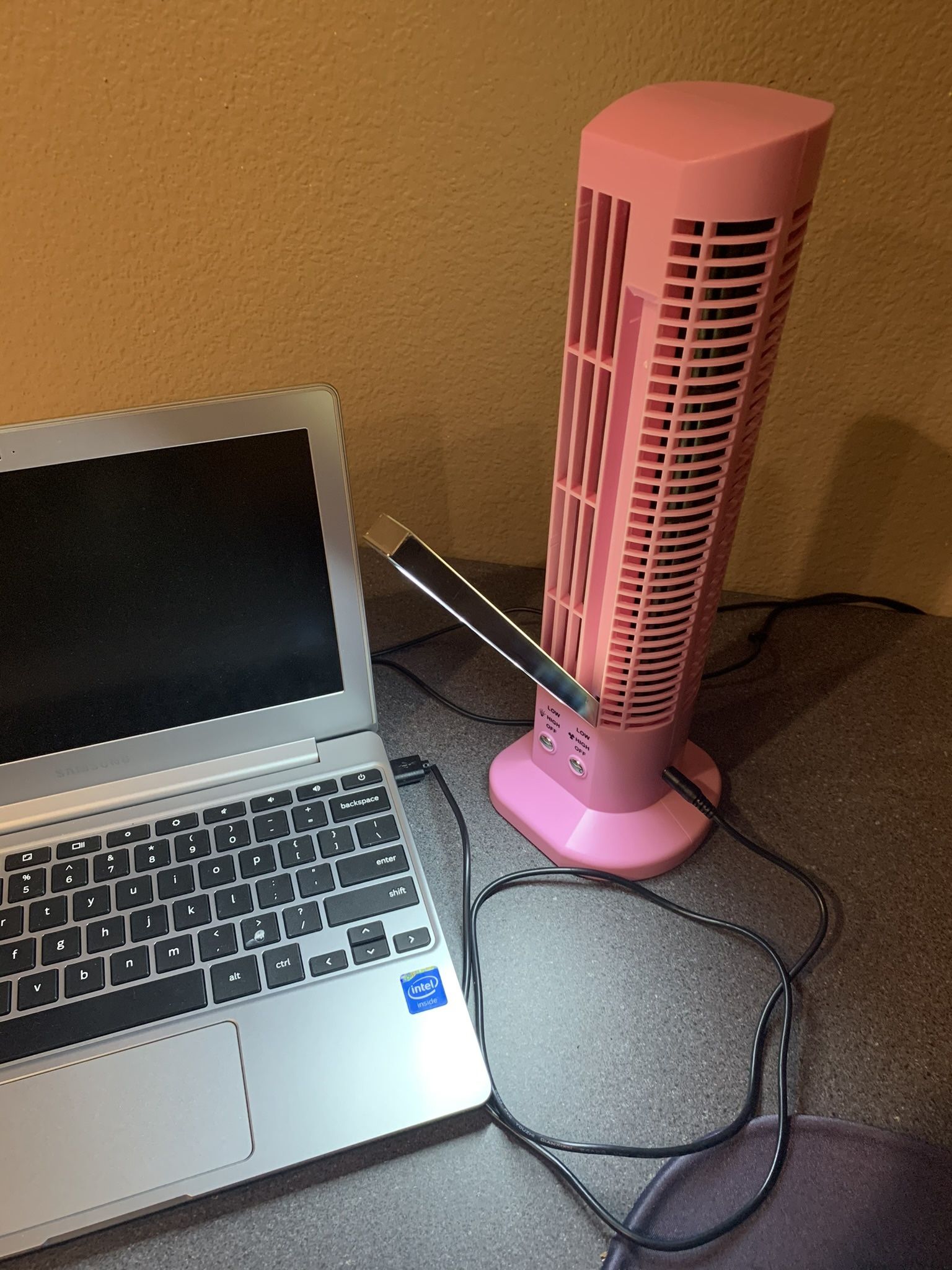 WHITE OR Pretty Pink Portable Home school or Office Mini USB Tower Fan with adjustable led light / desk fan / desk light / desk lamp - NEW in a box an