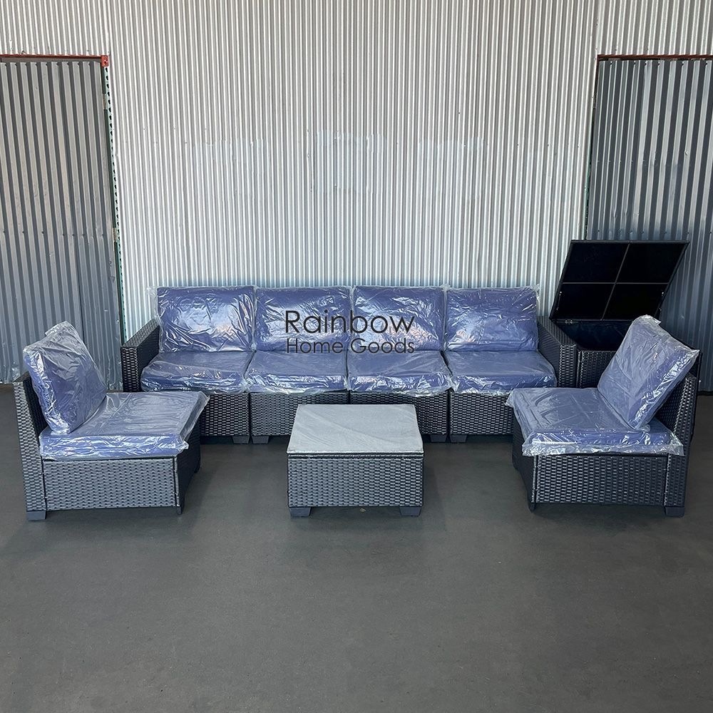8pc Outdoor Furniture Wicker Patio Sectional With Storage