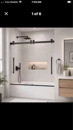 56 - 60 in. W x 58 in. H Sliding Frameless Tub Door in Matte Black