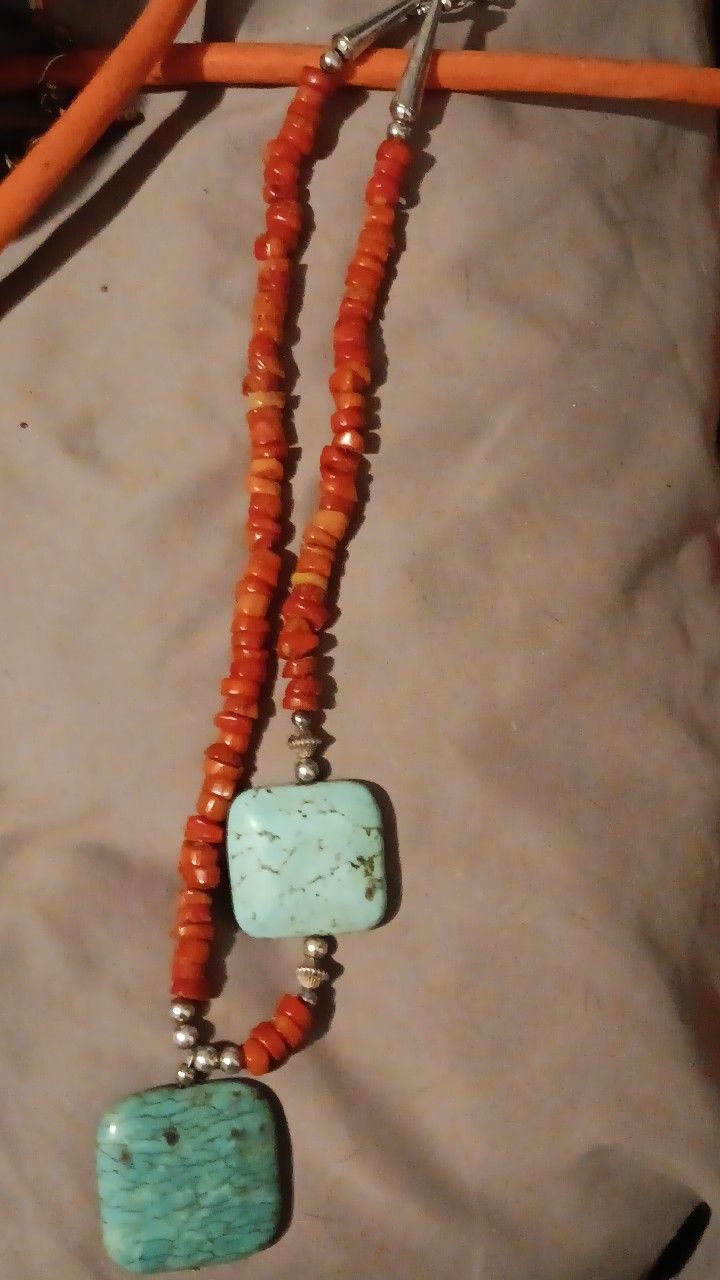 Handmade Beautuful Native American Coral And Turquoise...