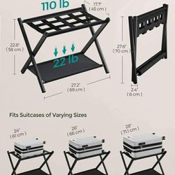 Luggage Rack for Guest Room, Set of 2 Suitcase Stands, Foldable Steel Frame