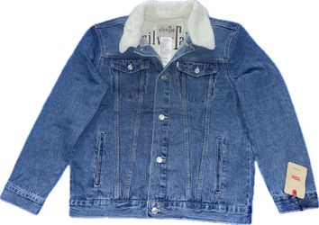 Levi’s Silver Tab Blue Trucker Sherpa Denim Jacket Boys XL New $78 MSRP 21”x26”