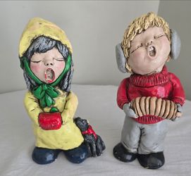 2 Carol Rardon Christmas Caroler Figurines Chalkware Grotesque Ousterhout