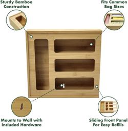 Farmhouse Vintage Wood Two Tiered Tray with Metal Handle and   Bamboo Ziplock Bag Storage Organizer. For a drawer Or wall.  Both like new   