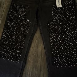 Purple denim jeans with rhinestones