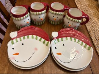 Whimsy Snowman Christmas China Plates and Mugs