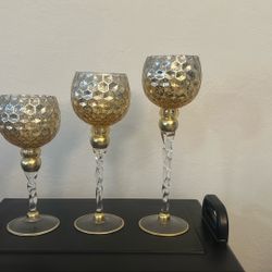 Long Stem Glass Candle Holders, Set Of 3