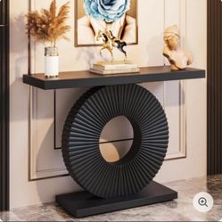 J0292) Modern Console Table 40" Wood Sofa Table with Geometric Base. Black