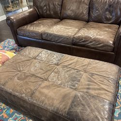 Leather Couch + Ottoman