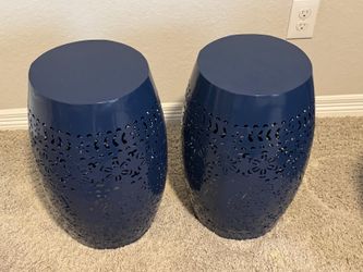 Navy Blue Pierced-Metal Garden Stools