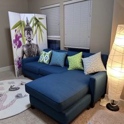 Sectional Sofa — Peacock Blue With Pillows 