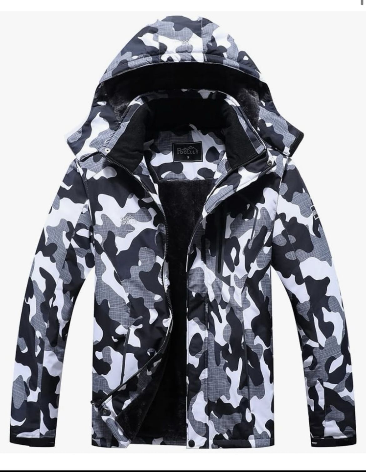 Camo Waterproof Ski Jacket Warm Winter Snow Coat Hooded size L. (S)