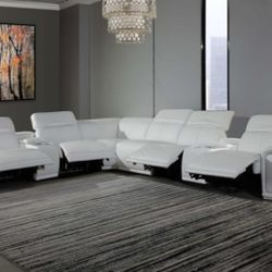 BRAND NEW! Guaymas 8-PC 151" Wide Top Grain Italian Leather Symmetrical Reclining Corner Sectional