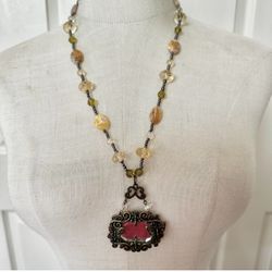 Agate Crystal Mirror Pendant Necklace 