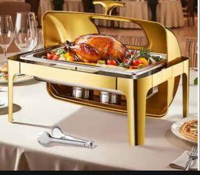 Vevor Roll Top Chafing Dish Buffet Complete Set, 9 qt. Gold,Stainless Steel,Chafing Dishes Accessories,withCorrosion Resistant