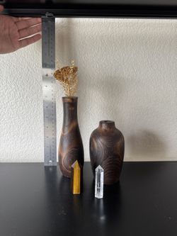 Teak Vases + Tigers Eye and Quartz obelisk