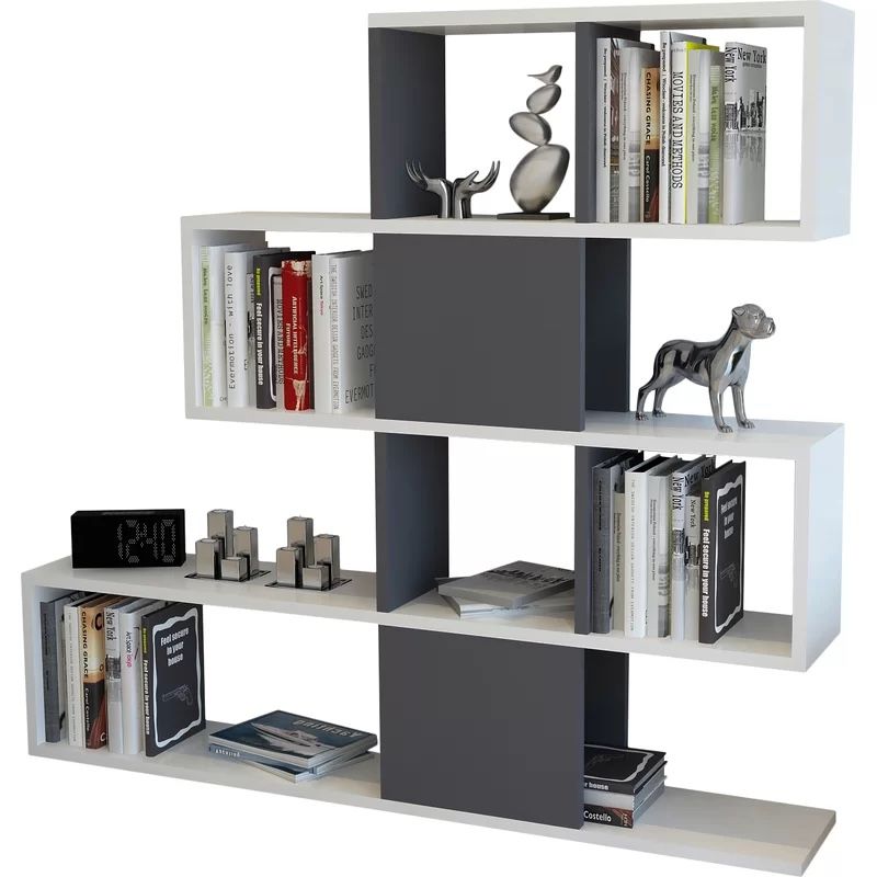 Black White & Grey Bookshelf Bookcase 43'' H x 47'' W  
