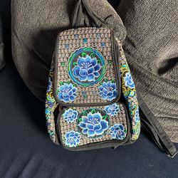 Medium Sized Bag With Blue Flowers