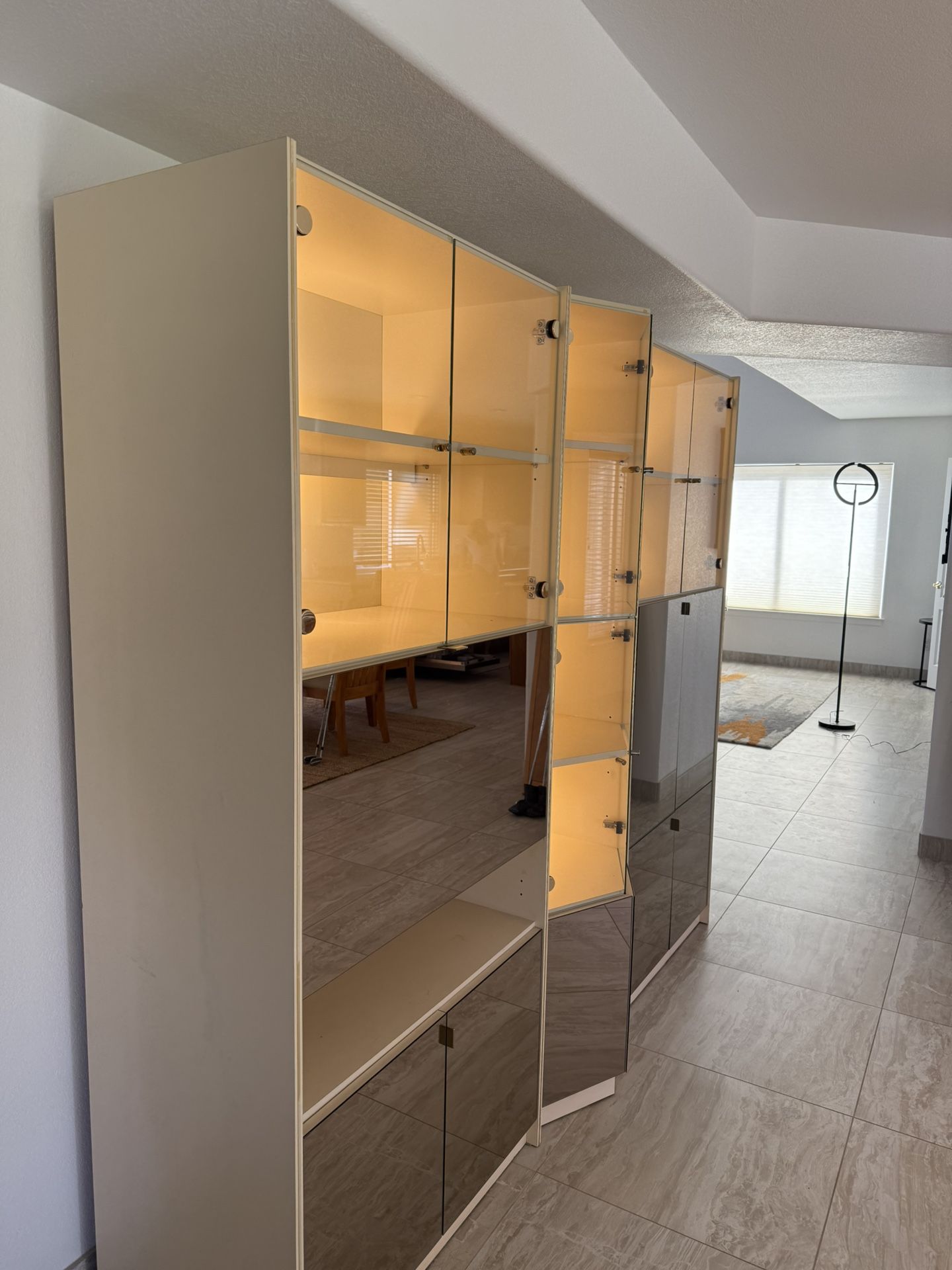 3-section Wall Display Cabinets mirrored glass doors, and adjustabl