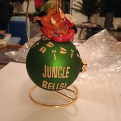 Lion King, Comic Duo Timon And Pumba Adorn The Top Of Blown Glass Ornament